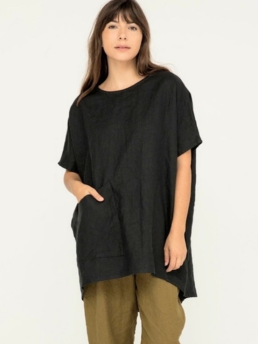 Elizabeth Suzann Harper sz OS Short Sleeve TunicTop 100%‎ Linen black